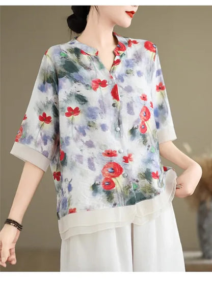 Vrouwelijke Zomertop met Bloemenprint Leuke Korte Mouw - StudioMarella