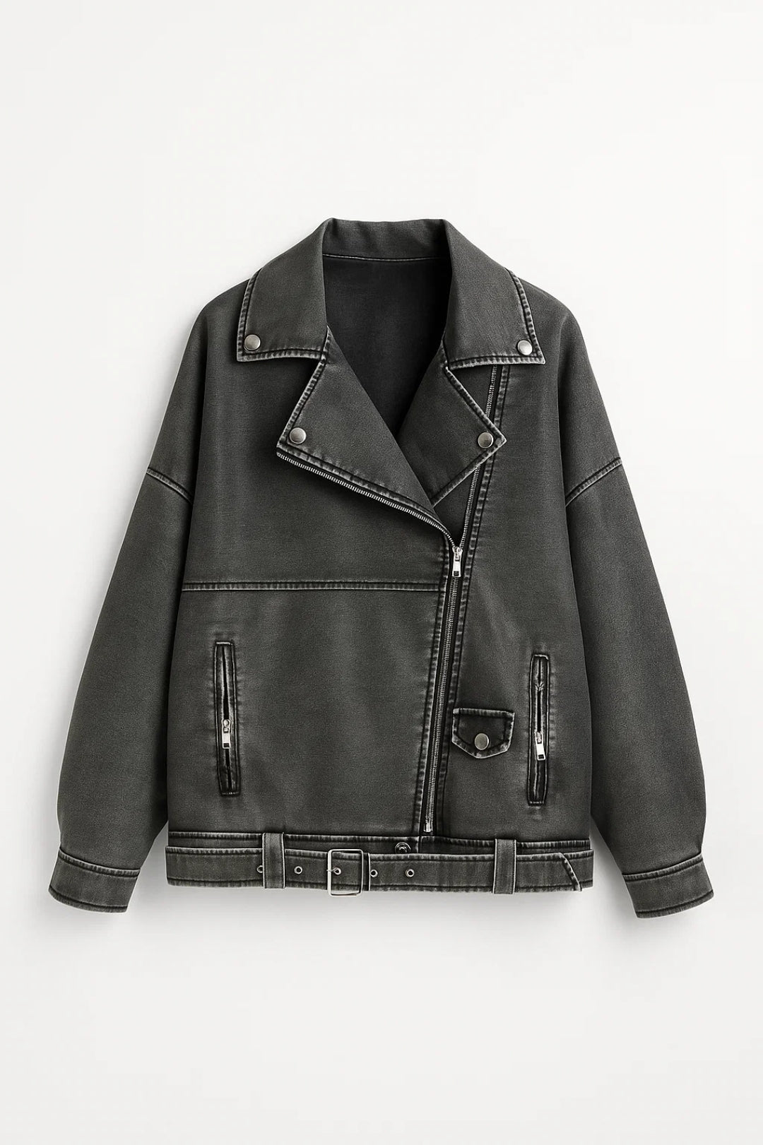 Dames Bikerjas Oversized met Ceintuur en Rits - StudioMarella