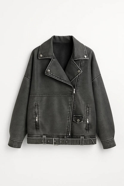 Dames Bikerjas Oversized met Ceintuur en Rits - StudioMarella