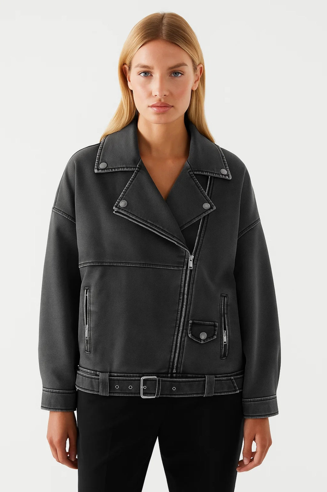 Dames Bikerjas Oversized met Ceintuur en Rits