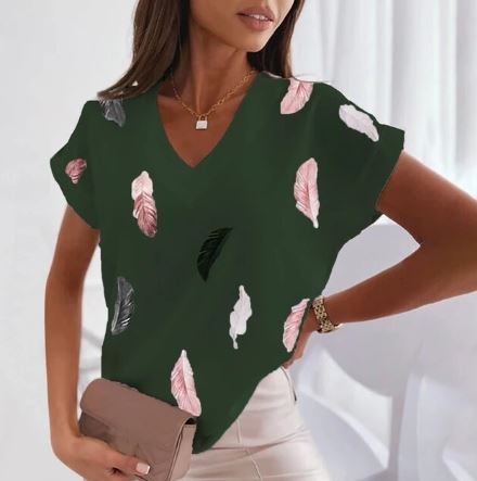 T-shirt V-hals Afrikaanse Print Mode
