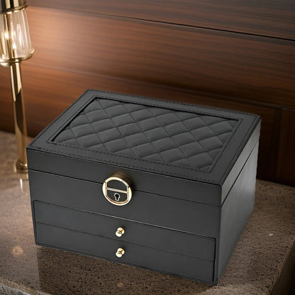 Luxe Sieradenbox met Meerdere Lagen – Elegante Opberger voor Ringen Kettingen Oorbellen – PU Leer – 23x17x13,5 cm