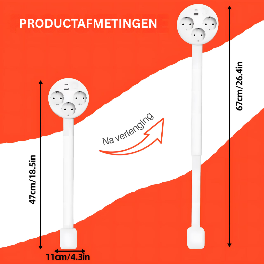 Uitschuifbaar Stopcontact Met USB Draaibare Kop 3 EU 47-67cm Wit