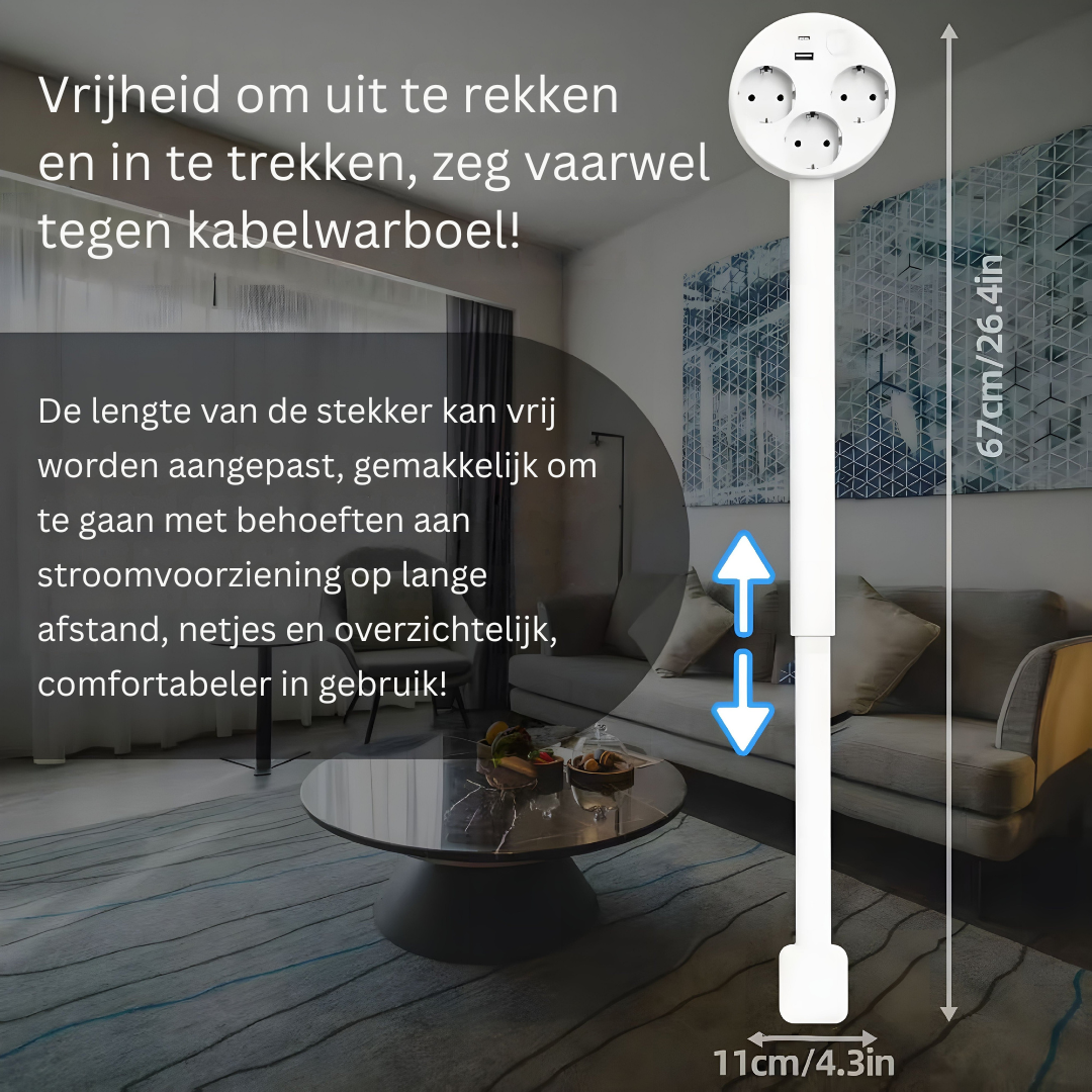 Uitschuifbaar Stopcontact Met USB Draaibare Kop 3 EU 47-67cm Wit