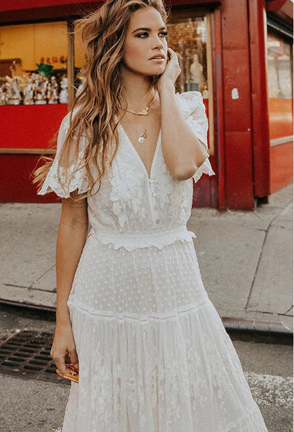 Witte Zomerjurk Kanten Vrouwelijk Elegant Model