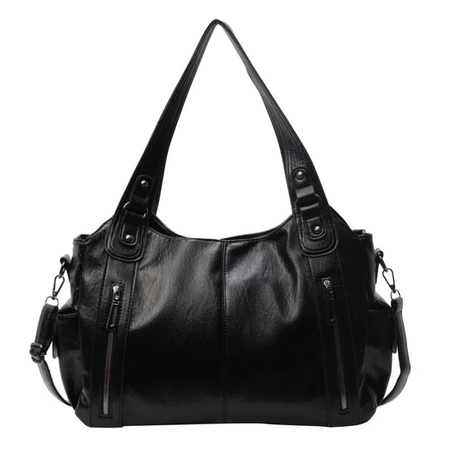 Dames Leren Schoudertas Stijlvolle Zwarte Handtas