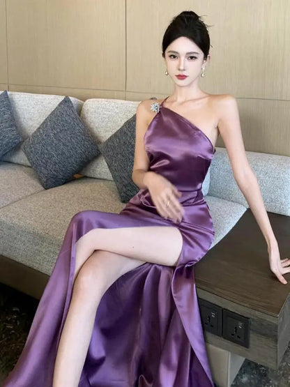Paarse Avondjurk Elegante Maxi Jurk