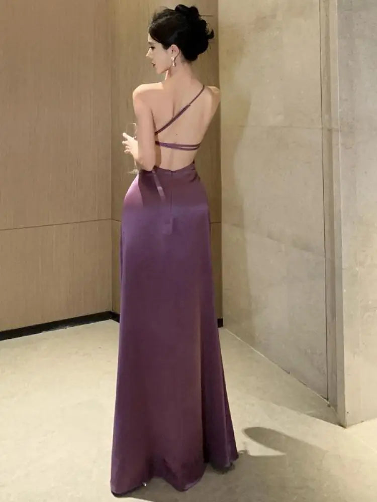 Paarse Avondjurk Elegante Maxi Jurk