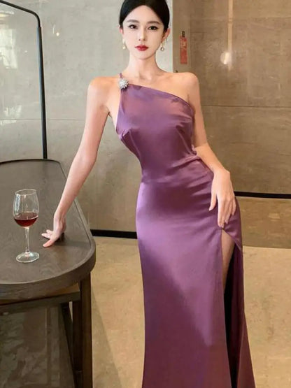 Paarse Avondjurk Elegante Maxi Jurk