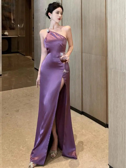 Paarse Avondjurk Elegante Maxi Jurk