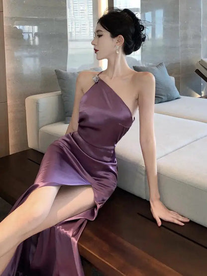 Paarse Avondjurk Elegante Maxi Jurk