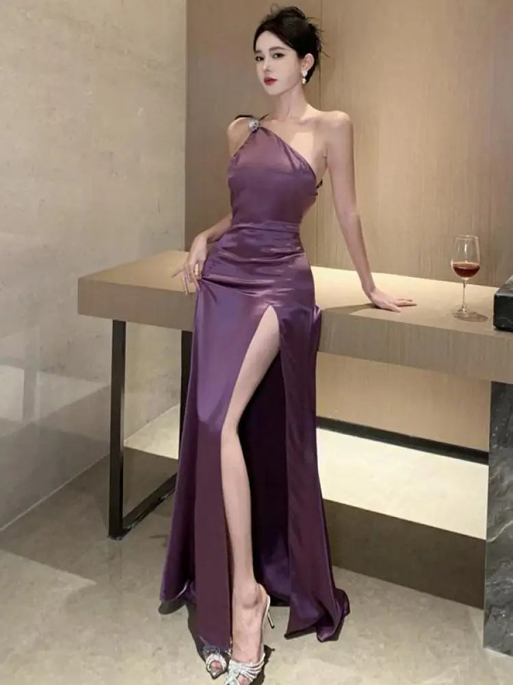 Paarse Avondjurk Elegante Maxi Jurk