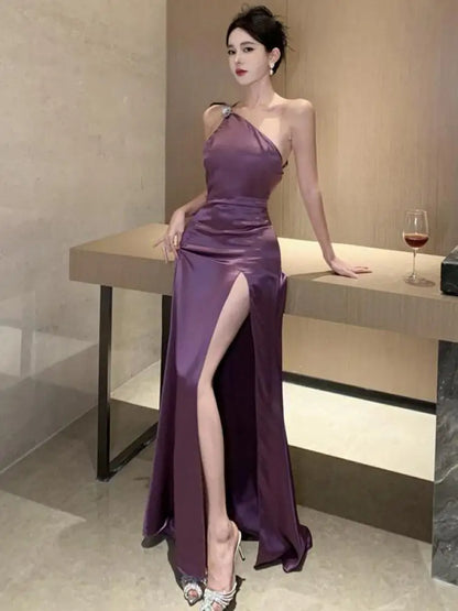 Paarse Avondjurk Elegante Maxi Jurk