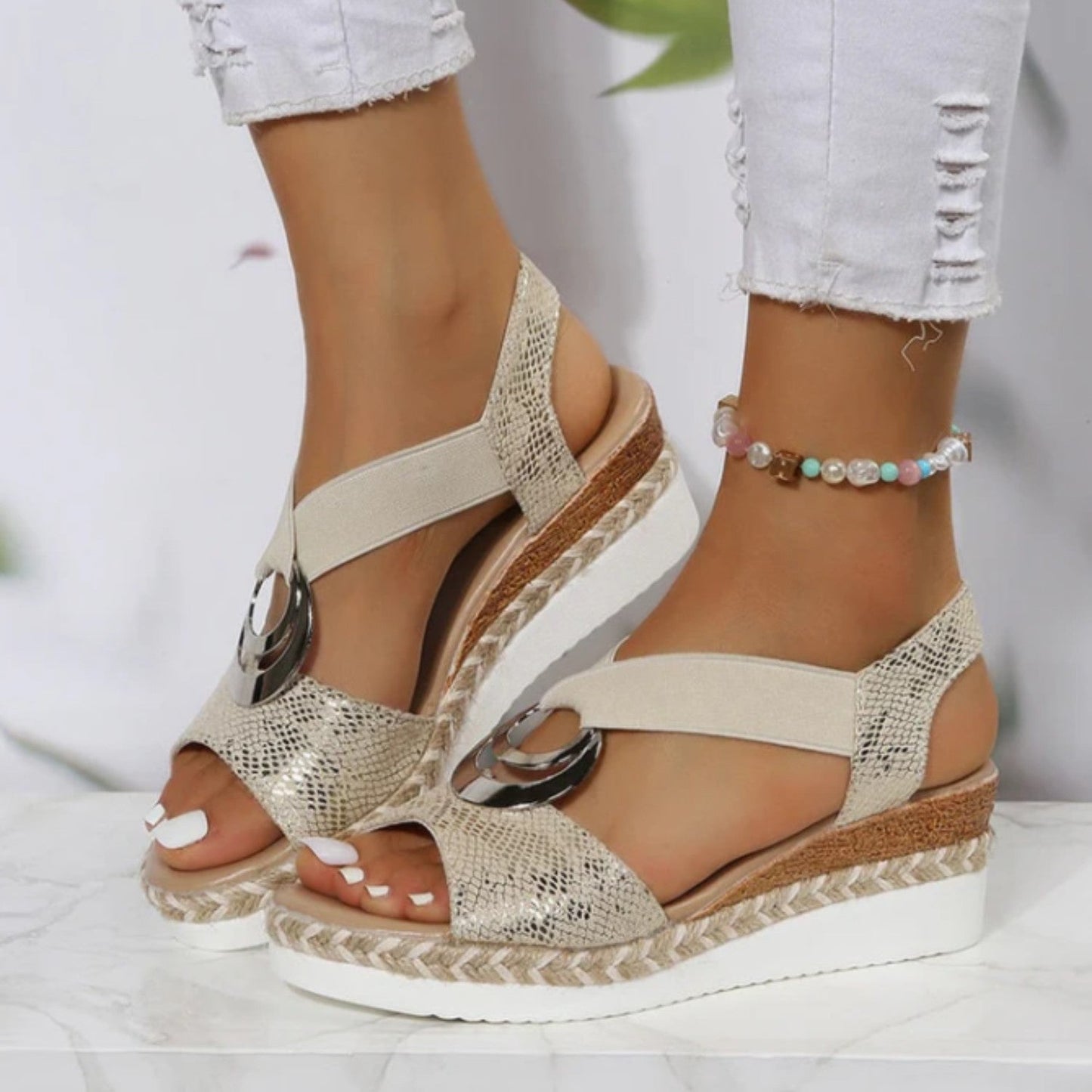 Dames Sandalen Slang Leer Zomer Mode