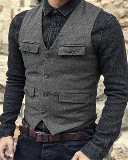 Heren Gilet Slim Fit Formeel Donker Grijs Verstelbaar