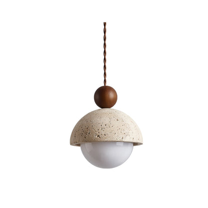 Design Hanglamp van Travertin en Glas – Moderne Verlichting met Warm Licht