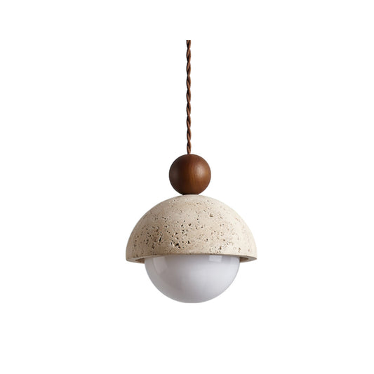 Design Hanglamp van Travertin en Glas – Moderne Verlichting met Warm Licht