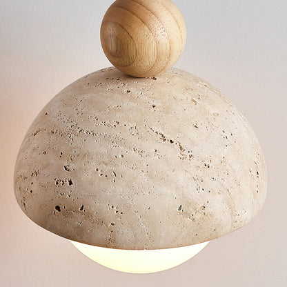 Design Hanglamp van Travertin en Glas – Moderne Verlichting met Warm Licht