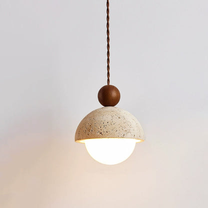 Design Hanglamp van Travertin en Glas – Moderne Verlichting met Warm Licht