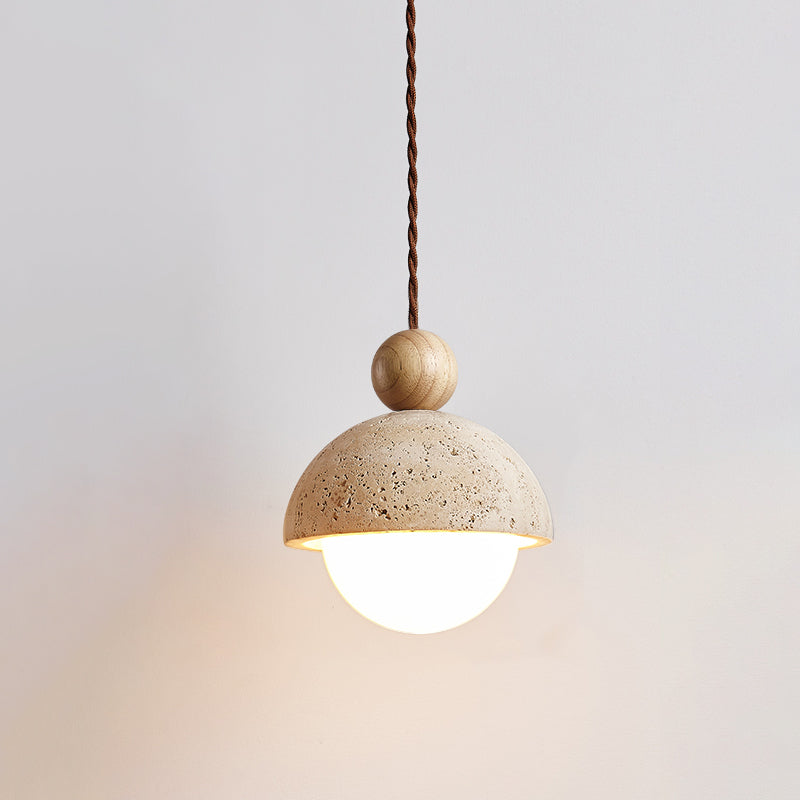 Design Hanglamp van Travertin en Glas – Moderne Verlichting met Warm Licht