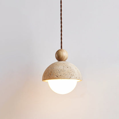 Design Hanglamp van Travertin en Glas – Moderne Verlichting met Warm Licht