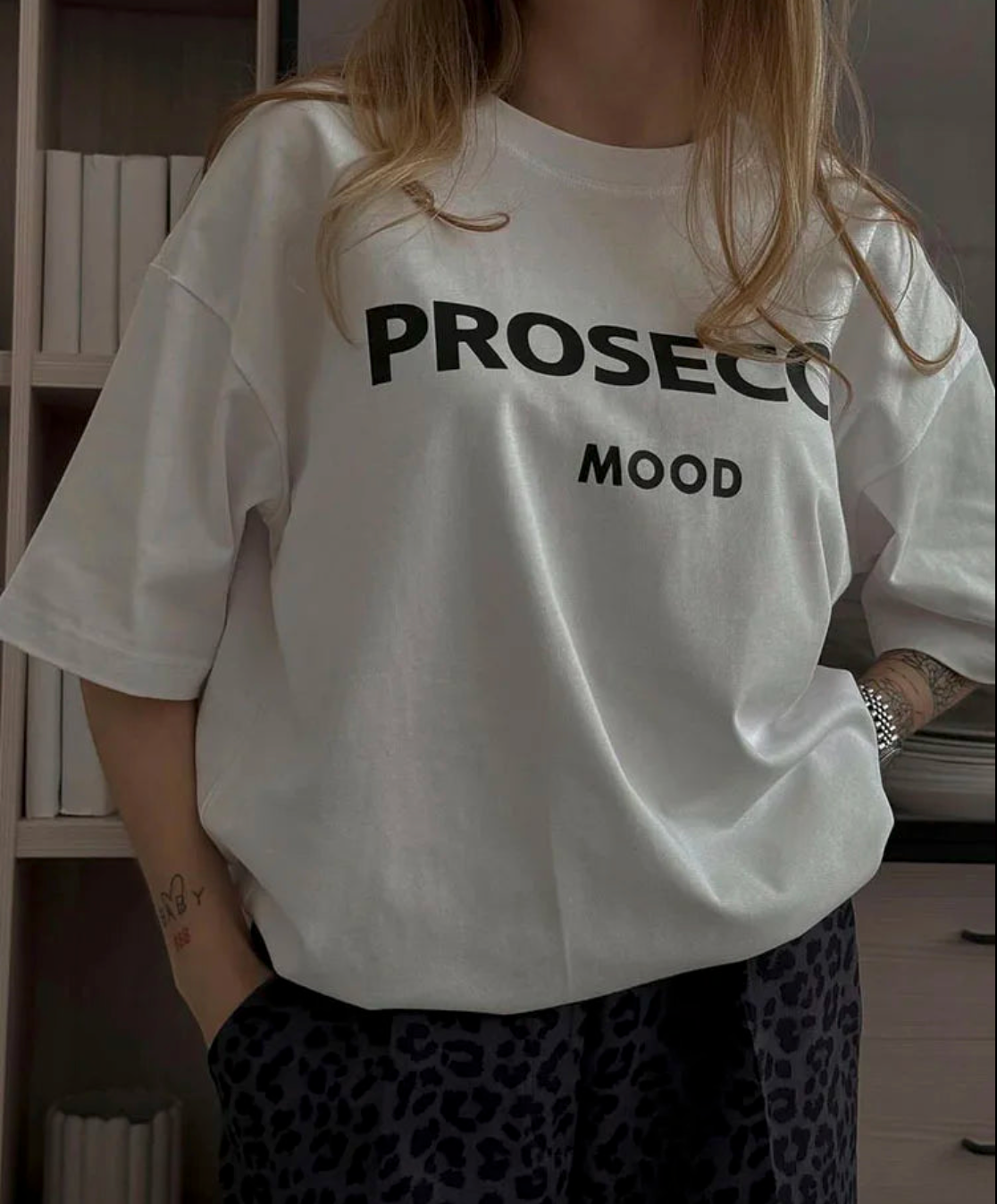 Oversize T-shirt met Prosecco Print