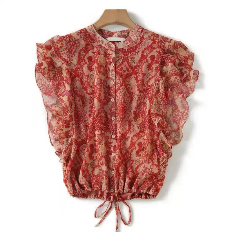 Vrouwelijke Ruffle Bloes Vintage Stijl