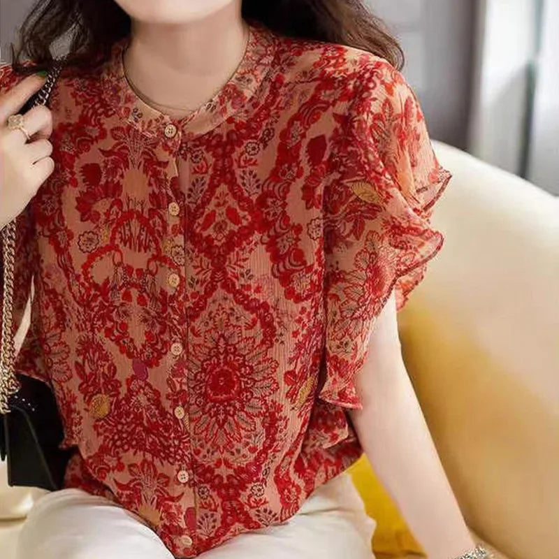 Vrouwelijke Ruffle Bloes Vintage Stijl