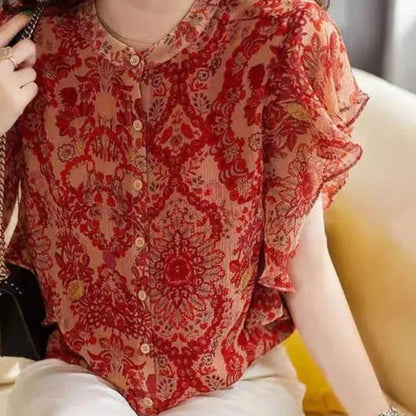 Vrouwelijke Ruffle Bloes Vintage Stijl - StudioMarella