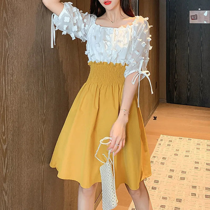 Elastische Hoge Taille Chiffon Zomerjurk voor Vrouwen