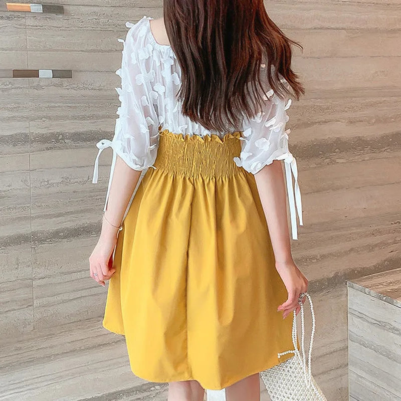 Elastische Hoge Taille Chiffon Zomerjurk voor Vrouwen