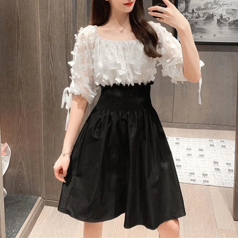 Elastische Hoge Taille Chiffon Zomerjurk voor Vrouwen