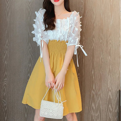 Elastische Hoge Taille Chiffon Zomerjurk voor Vrouwen