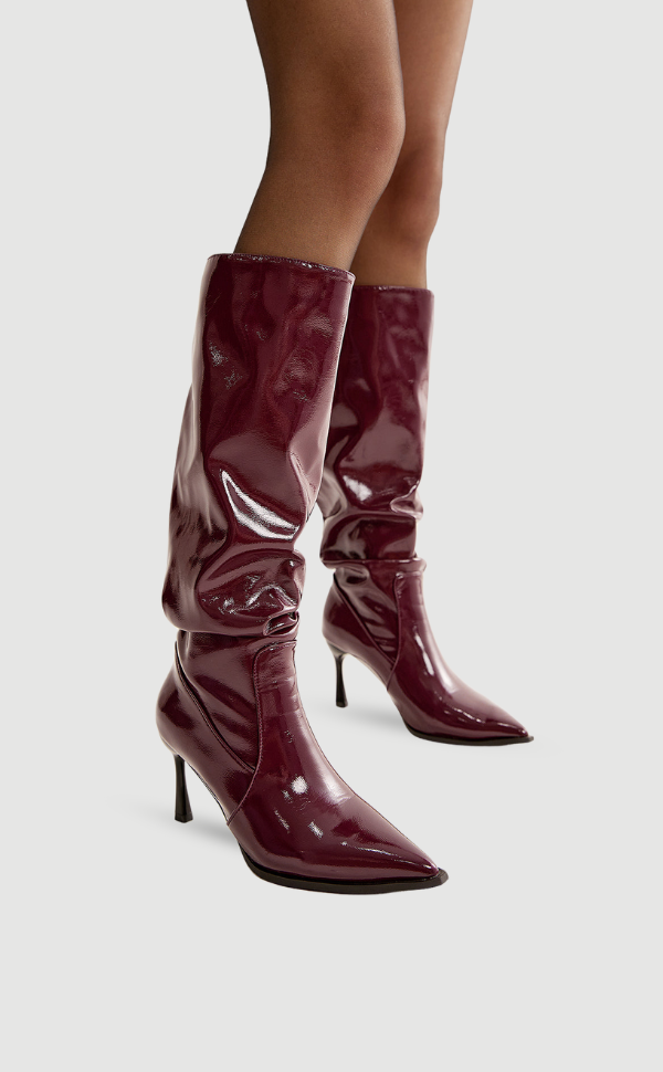 Kniehoge Laars Stiletto Hak 10 cm Glanzend Leer - StudioMarella