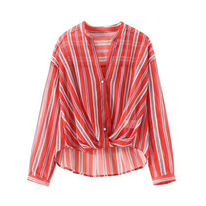 Vrouwelijke Zomerblouse Streepjes Korte Mouw