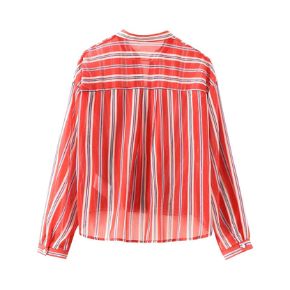 Vrouwelijke Zomerblouse Streepjes Korte Mouw
