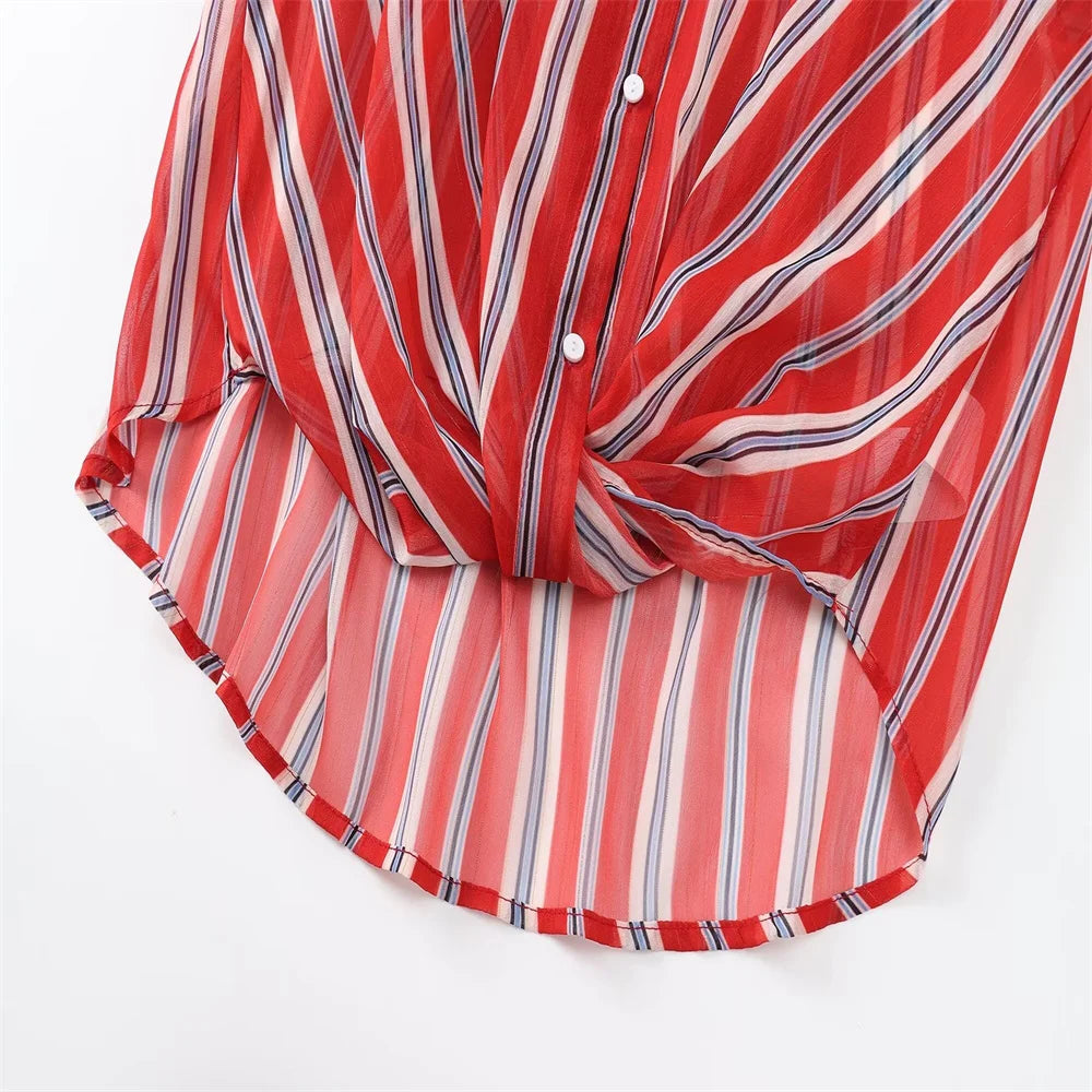Vrouwelijke Zomerblouse Streepjes Korte Mouw