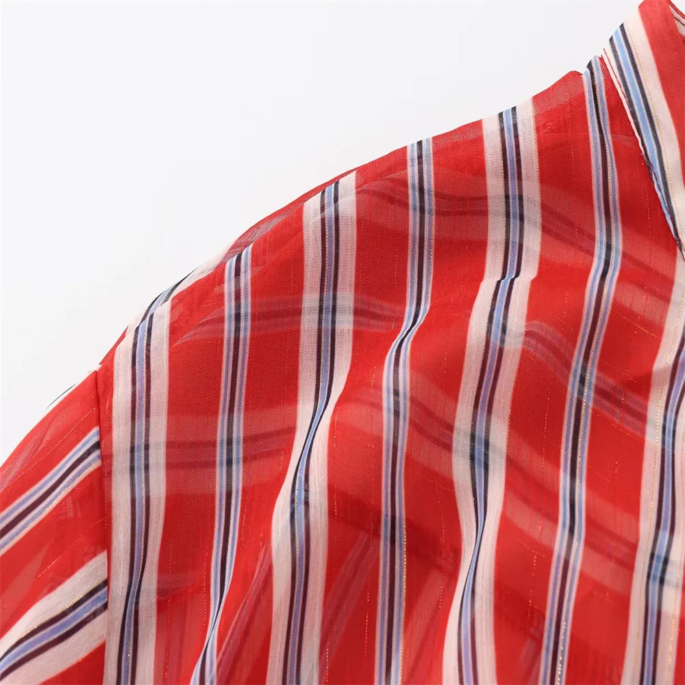Vrouwelijke Zomerblouse Streepjes Korte Mouw