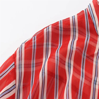 Vrouwelijke Zomerblouse Streepjes Korte Mouw