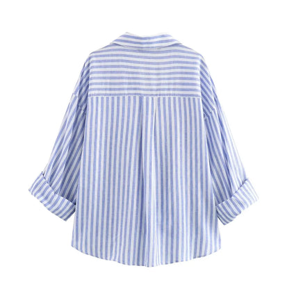 Blauw Gestreept Zomer Shirt voor Mannen