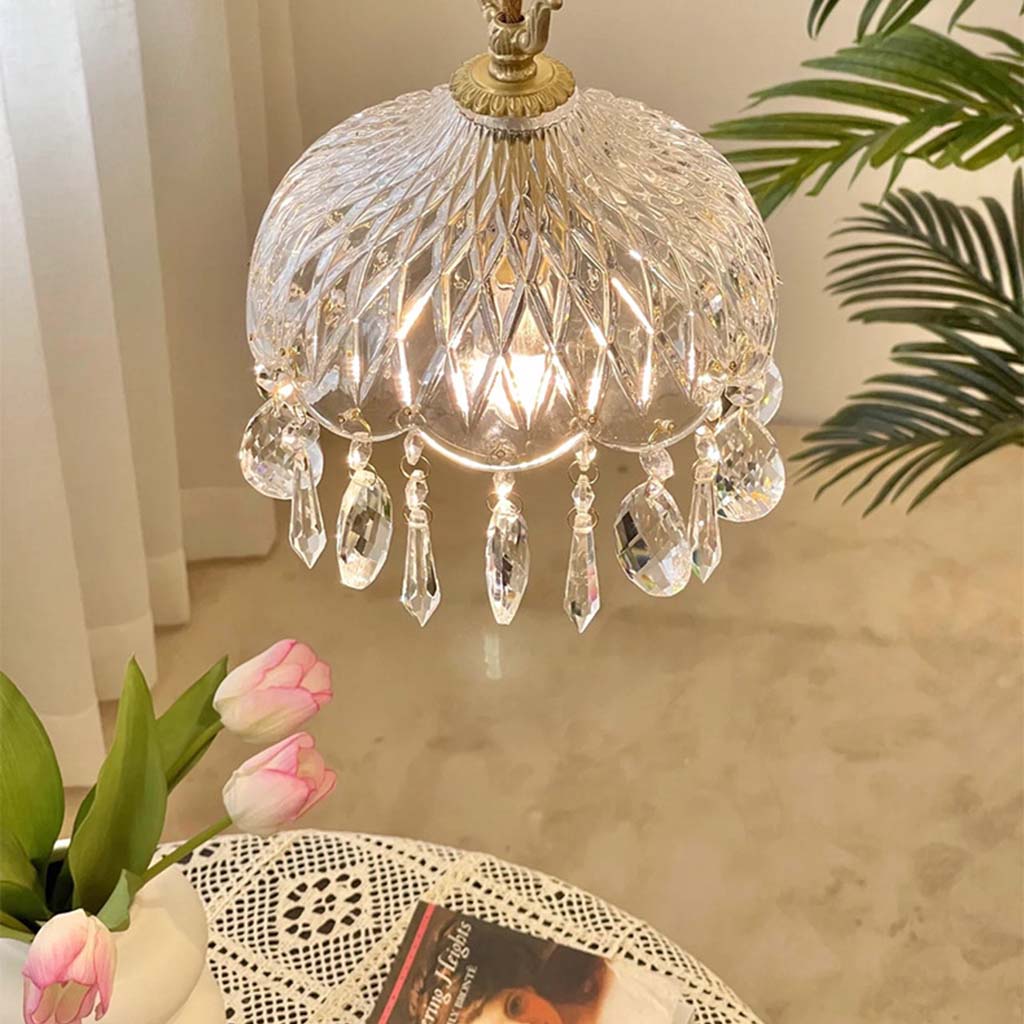 Kristallen Hanglamp Messing Glas Vintage Frans 15cm 20cm E14
