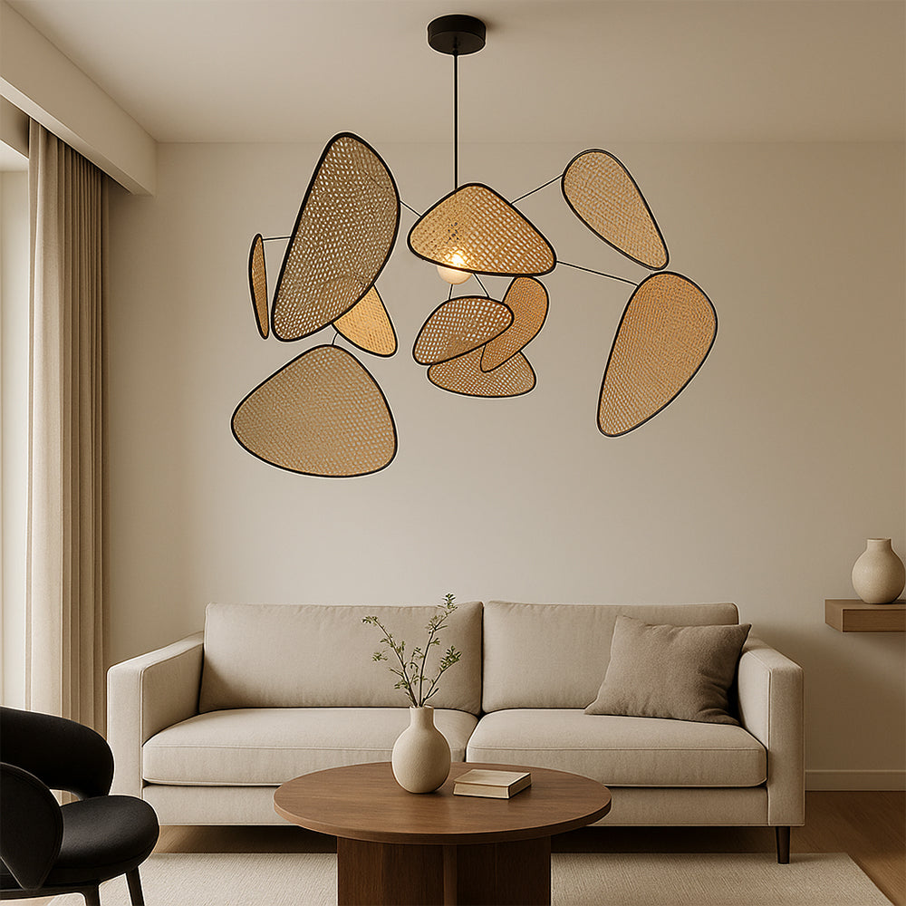 Rotan hanglamp LED 3000K warm wit slaapkamer eethoek organisch design rotan verlichting plafondlamp natuurlijke stijl