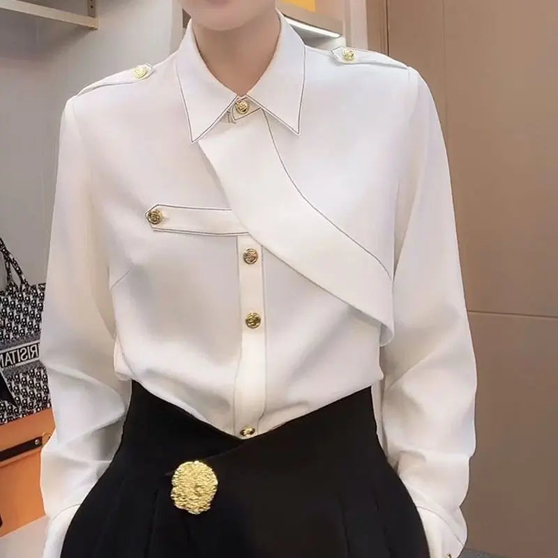 Vrouwelijke Asymmetrische Blouse Elegante Stijl