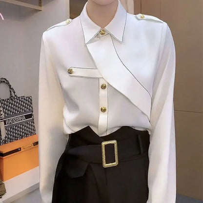Vrouwelijke Asymmetrische Blouse Elegante Stijl