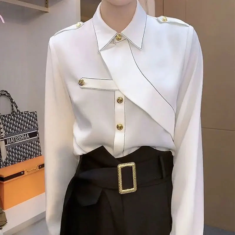 Vrouwelijke Asymmetrische Blouse Elegante Stijl