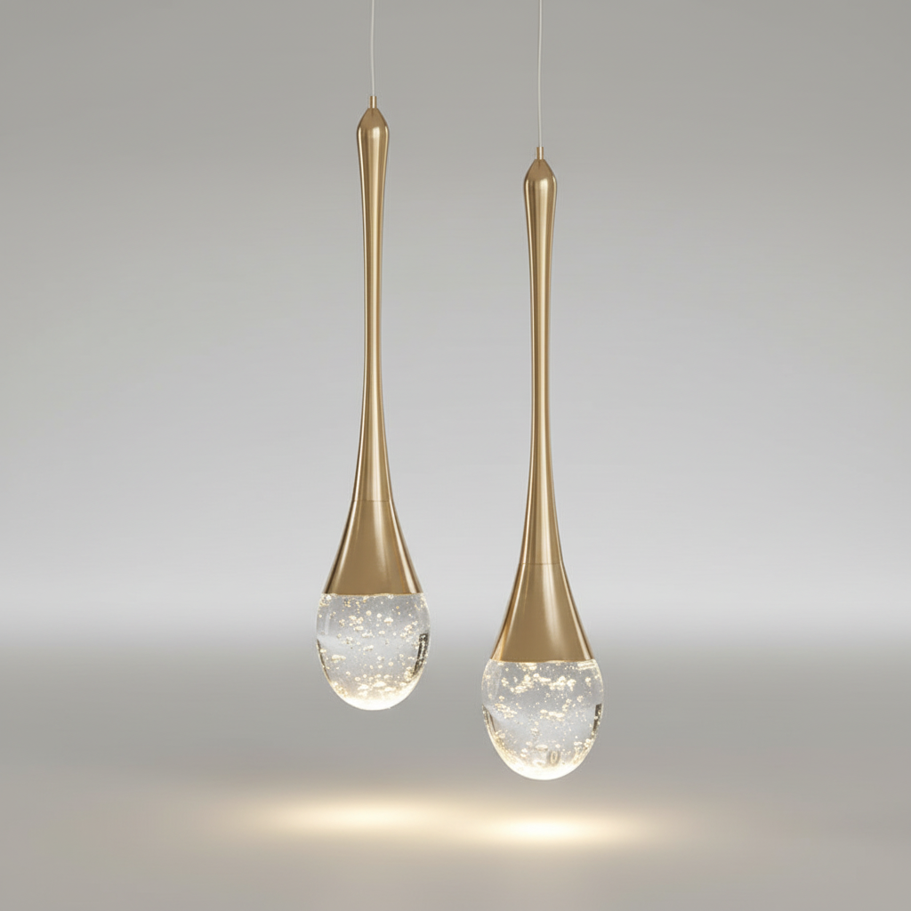 Hanglamp Glas Druppel Aluminium 3000K Warm Wit Eetkamer Woonkamer Pendellamp Glazen Bol Verstelbaar Snoer Hal