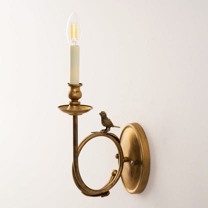 Vintage Wandlamp met Vogel op Tak in Antiek Messing – Klassieke Design Sconce met E14 Fitting voor Slaapkamer, Hal en Woonkamer