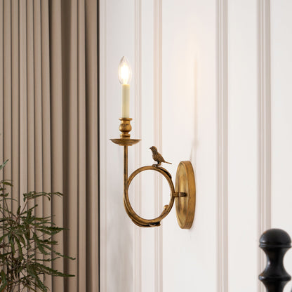 Vintage Wandlamp met Vogel op Tak in Antiek Messing – Klassieke Design Sconce met E14 Fitting voor Slaapkamer, Hal en Woonkamer