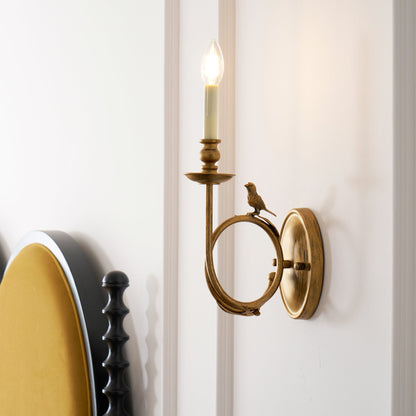 Vintage Wandlamp met Vogel op Tak in Antiek Messing – Klassieke Design Sconce met E14 Fitting voor Slaapkamer, Hal en Woonkamer