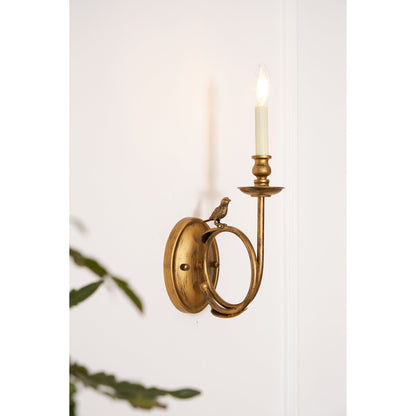 Vintage Wandlamp met Vogel op Tak in Antiek Messing – Klassieke Design Sconce met E14 Fitting voor Slaapkamer, Hal en Woonkamer